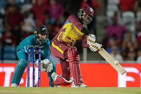 Akeal Hosein bats against New Zealand